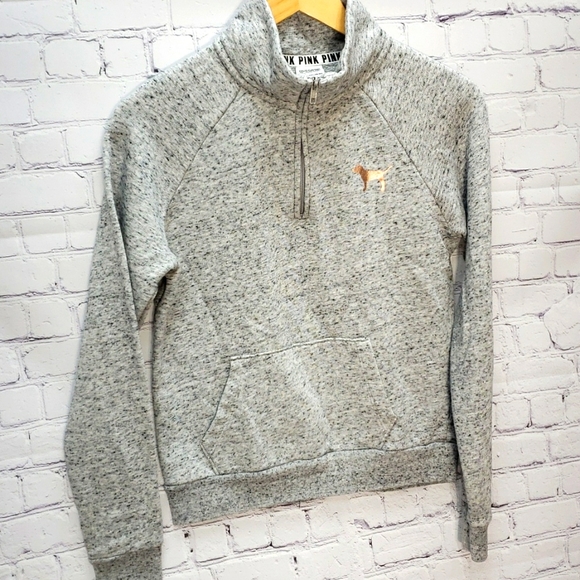 PINK VS Half Zip Gray Sweatshirt XS - Picture 2 of 8